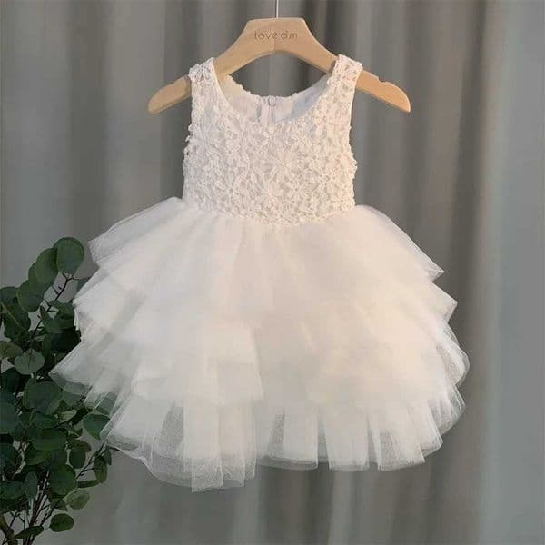 2023 Girl Party Dress Lace Princess Floral Kids Dress Party Birthday Elegant Girl Bridesmaid Vestido Menina White Girls Dress L260407
