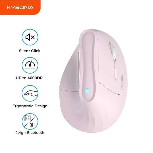 Kysona EM9 Wireless Vertical Mouse Bluetooth Ergonomic RGB Rechargeable 4000DPI 6 Mute Buttons for Tablet Laptops Computer PC S2647