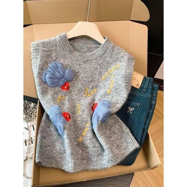 Red New Year Sweet round Ne Knitted Vest Women's Autumn Winter Layering Inner Wear Outer Wear Anti-Aging Top
