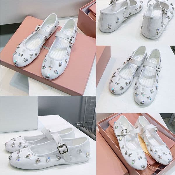 Womens Embroidered Drill Ballerinas Luxury Mary Jane Shoes Ladies Ballerina Flat 5F617E Canvas Shoes Designers Crystal Floral Ballerina Rubber Sole Size 35 41