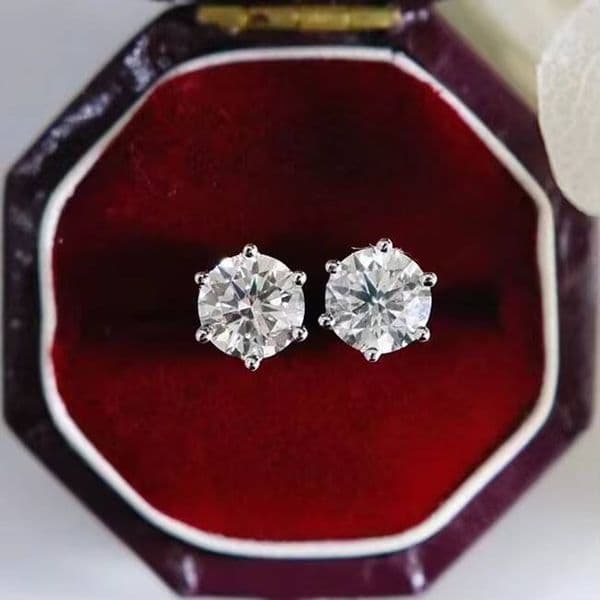 Classic 6 Prongs 05CT Excellent Round CVD/HPHT Lab Grown Diamond 18K White Gold Women Stud Fine Jewelry Earrings