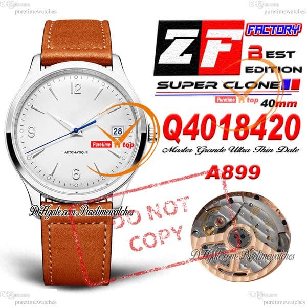 Control Date Q4018420 A899 Automatic Mens Watch ZF 40mm Steel Case Silver Stick Dial Brown Leather Strap CHS Puretimewatches Reloj Hombre