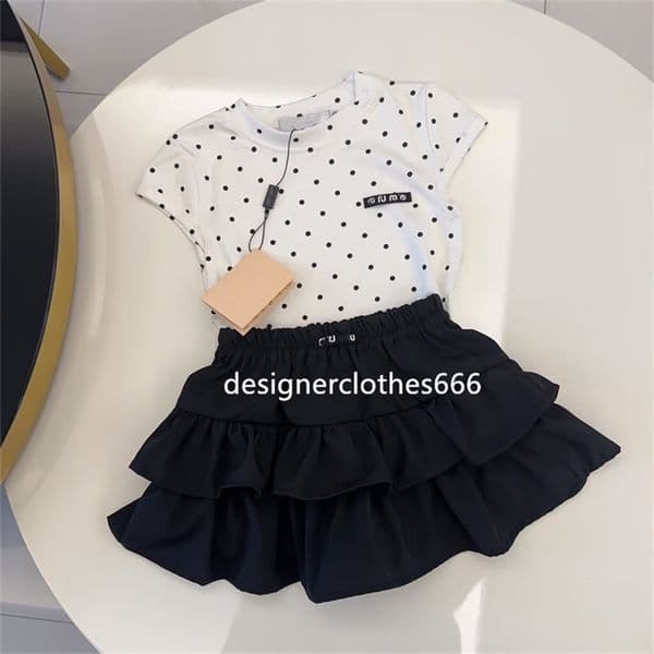 Designer summer girl dress kids clothing girls' short-sleeved set with luxurious print baby girl clothing size 90-150cm A9