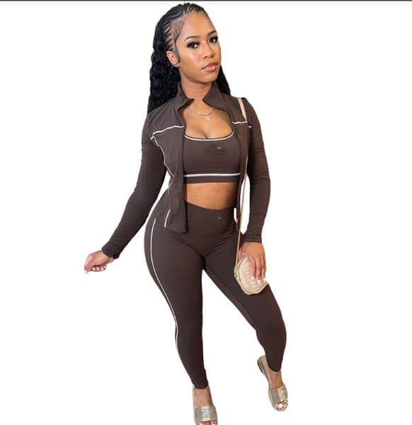 Yoga Tracksuits Women's Embroidered 3-Piece set Designer Jacket+Tank Top+Pants Sports Running Slimming suits lady Fitness Clothing