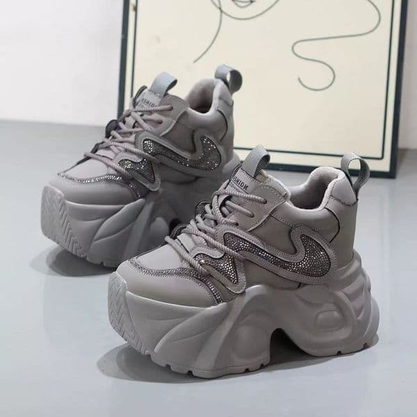 Ddmysports Fleece Lined Thick Soled Dad Autumn And Winter New Model With Rhinestones Cm Height Increase For Petite Women Casual Sports Shoes Outdoor