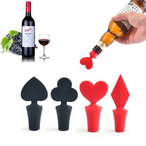 4 Styles Poker Bottle Stopper Caps Family Bar Preservation Tools Wine Food Grade Silicone Bottles Stopper Creative Design Safe Healthy JY0964
