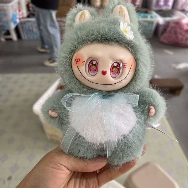Pink Rabbit ZIMOMO Plush Doll with Daisy & Green Bow Vinyl Face Furry Stuffed Toy