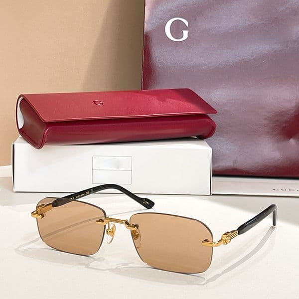 Designer rimless sunglasses for women gold icon light brown Lens glasses GG 1221 trendy street shooting Shades Y2K Daily Outfit Glasses compatible to prescription