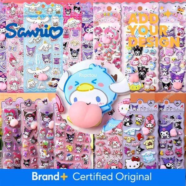 Kawaii 3D Cinnamoroll My Melody Kuromi Butt Stickers Sanrio 3D Relief Sticker Toys Cute Stress Relief Puffy Squishy Decal Gift Luxury Goods