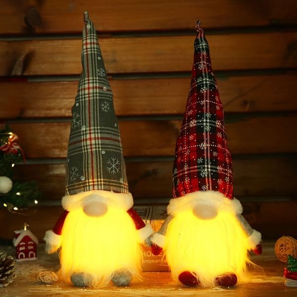 Christmas Light-up Plaid Hat Rudolph Faceless Plush Ornament Decoration Gift Children's Gift