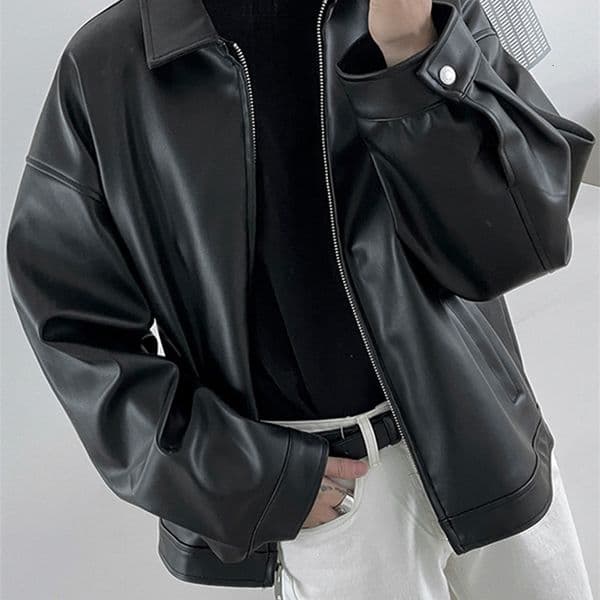 Mauroicardi Spring Autumn Cool Short Black Soft Light Pu Leather Jacket Men Zipper Casual Mens Jackets and Coats Fashion 260407