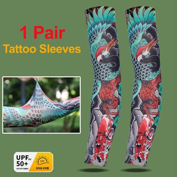 1 Pair Tattoo Arm Sleeves Men Driving Crane Motorcycle Cooling UltraThin UV Protection Breathable Fishing Cycling 260408