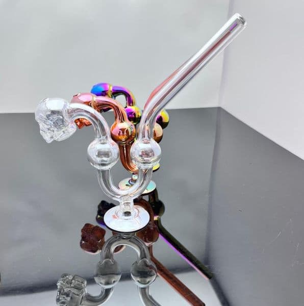 Glass hookah Pipes smoking Oil Burner New color coated skeleton glass smoking set with base