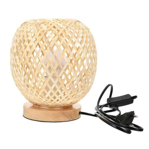 Hand woven bamboo desk lamp,natural rattan bedside table,suitable for bedroom and living room desks Eu Us Uk Plug