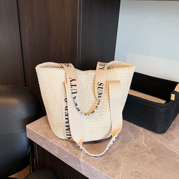 new women s hand woven large capacity summer beach bag commuting bucket bag trendy shoulder bag handbag