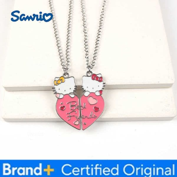 Sanrio Anime Hello Kitty Necklace Cute Love KT Cat Splice Jewelry Couple Decoration Matching Collar Chain Valentines Day Gift H260408