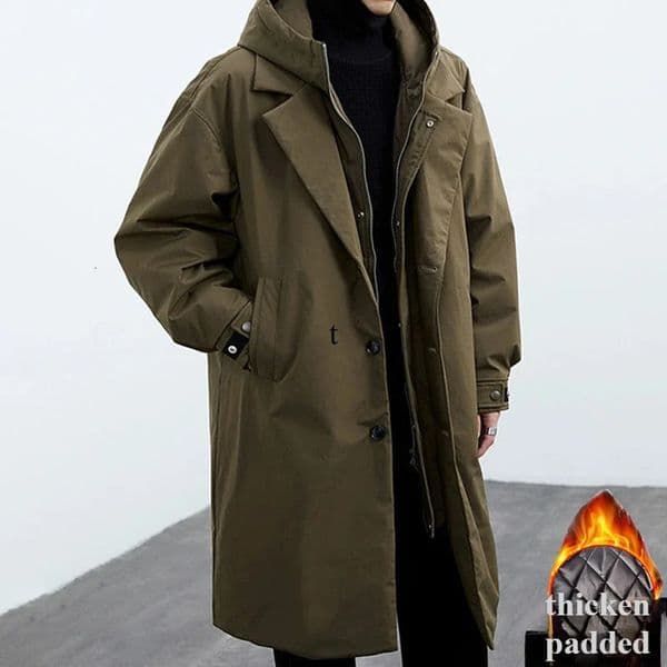 Winter Coats Men Hooded Long Trench Coat Korean Fashion Techwear Autumn Windbreaker Padding Men Winter Clothing 260407