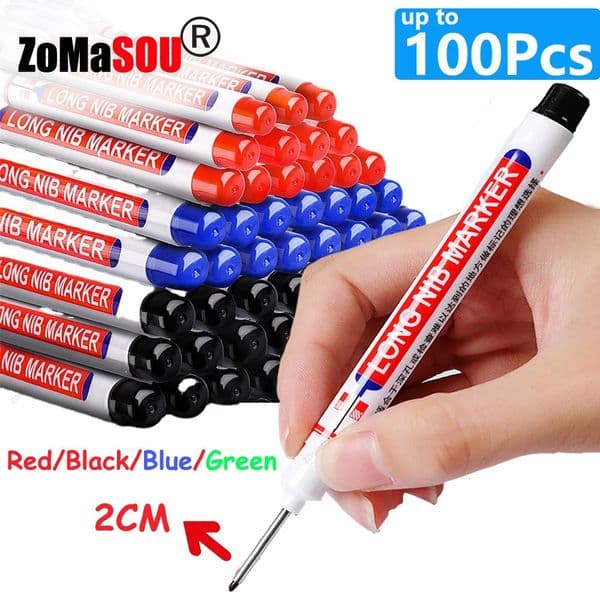 1-100Pcs 20mm Waterproof Long Head Markers Deep Hole Marker Pen for Metal Carpenter Red/Black/Blue/Green Ink Woodworking Tools 260407BJ