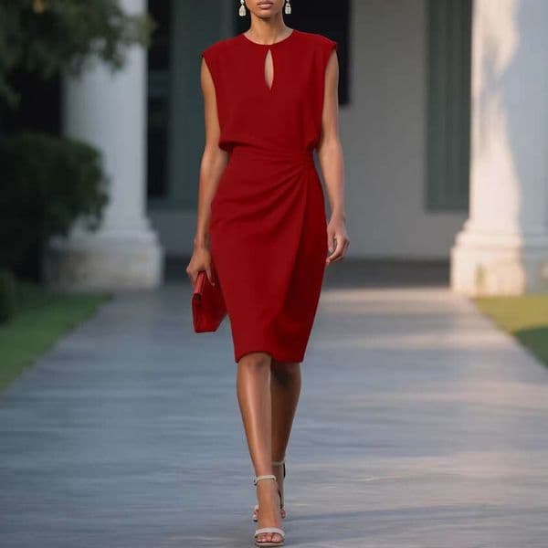 European and American women's clothing Amazon independent site vintage style cross-over solid color knotted round-neck hollow-out summer dress