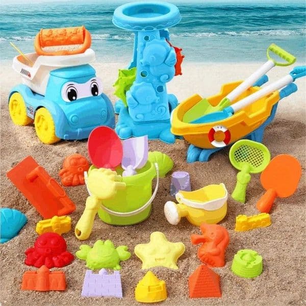 Childrens Beach Toy Set ATV Sand Digging and Water Bucket Hourglass Shovel Play Tool Random Colors w260407