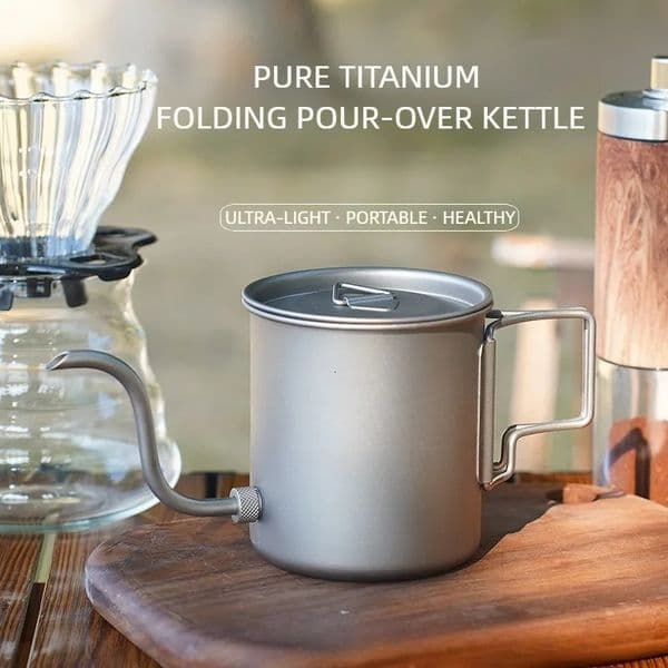 Pure 420ml Gooseneck Kettle Ultralight Portable Coffee Detachable Spout Folding Handle for Camping Cookware 260408
