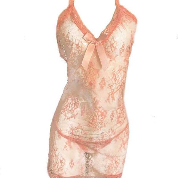 1Pc Sheer Lace Tight Fitting Nightgown For Women Bow Pearl Chain Sleeveless Lingerie Alluring Intimate Sleepwear Z260408