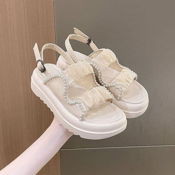 Ddmysports Fairy Style Pearl For Women Summer Outdoor Wear New Fashion Thick Soled Platform Soft Roman Sandals Shoes