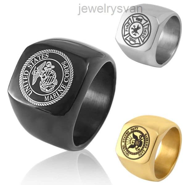 Steel American Soldiers Stainless Officers Ring United States Marine Corps USMC US Navy Rings USN Military ARMY AIR FORCE Fire Dept Jewelry