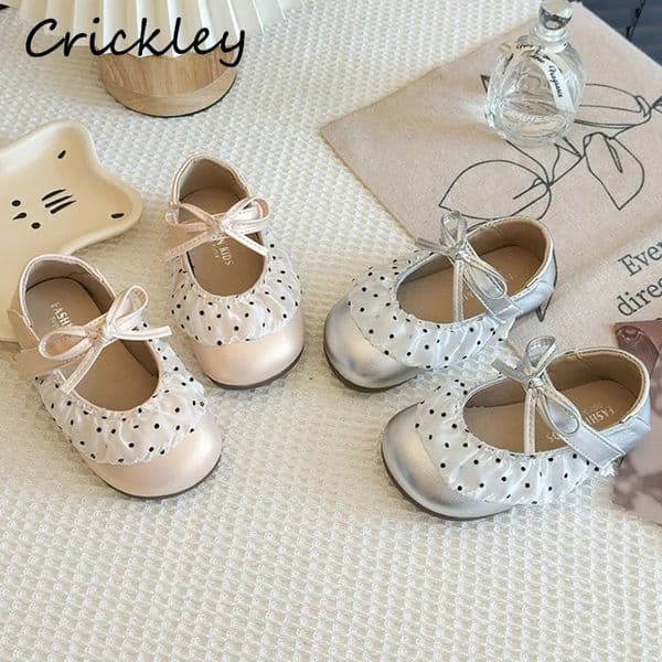 Ruffles Dot Girls Ballet Flats Spring Autumn Bow PU Princess Shoes For Children Shallow Hook Loop Toddler Kids Flats Shoes 260407