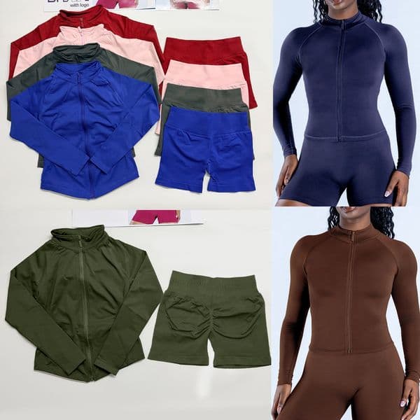 Dynamic Zippy Gym Impact two pieces yoga Jacket outfits tracksuit Long Sleeve yoga Sports top shorts Women Clothing Seamless Sport Shirt Fitness Workout Clothes