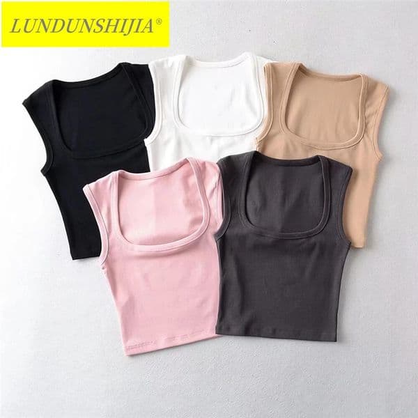 LUNDUNSHIJIA Fashion Square Neck Sleeveless Summer Crop Tops Women Casual Basic T Shirt Off Shoulder Cami Sexy Tank Top 260408