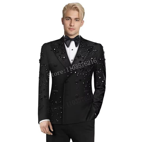 Customized Slim Fit Mens 2 Piece Double Breasted Suit y High Quality Diamond Ornament Tuxedos For Business Wedding Groom 260407