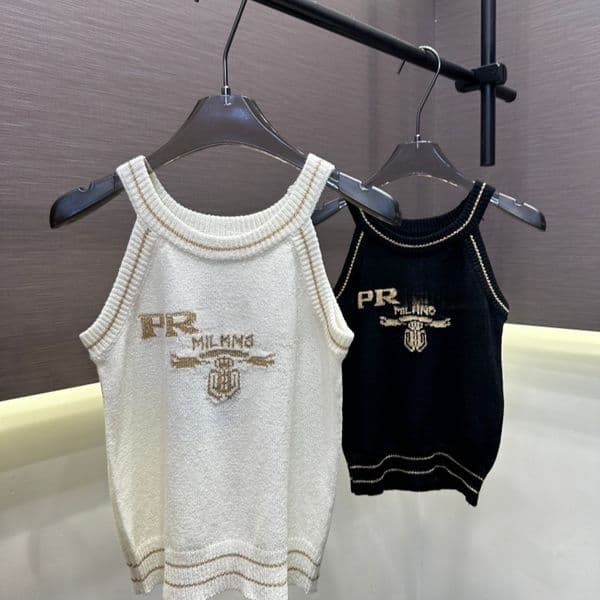 PRA Womens Tank Top Designer Tank Top Woman Luxury High Quality Versatile Tops Summer Fashion Pure Cotton Knitted Tees Clothing
