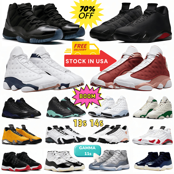 With Box 11 13 14 Basketball shoes Gamma Blue Cool Grey Sneaker Men Black White Trainer Pine Green University Wheat Wolf Cat Bred Hyper Royal Sport Shoes