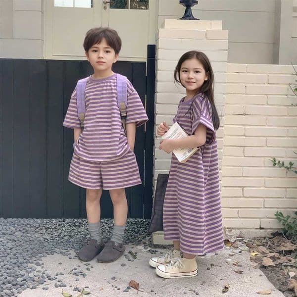 2026 Summer Twins Kids Boy Girls Clothing Sets Cotton Children Outfits Striped Short Sets Brother and Sister Matching Clothes C260408