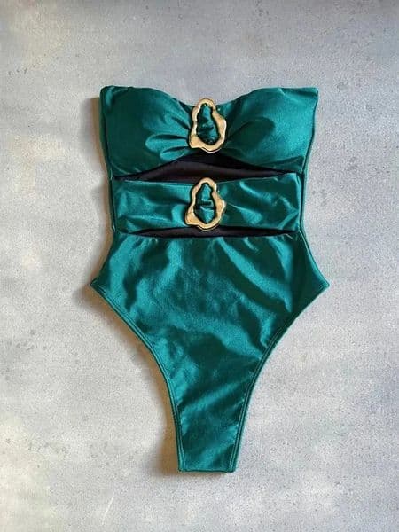 3 Colors Sexy Metal Rings Cut Out Women Swimwear One Piece Swimsuit Female Bandeau High Leg Cut Bather Bathing Suit Swim B026D 260402