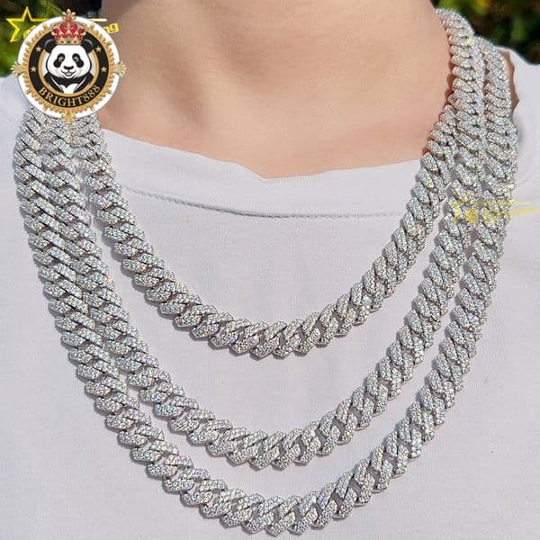Wholesale Price Ice Out Hip Hop Men Cuban Necklace 10MM 2Rows 925 Sterling Silver Moissanite Miami Cuban Link Chain