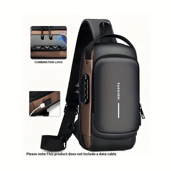 1 durable Oxford cloth mens chest bag fashionable motorcycle crossbody bag with password lock and zipper closure 260407