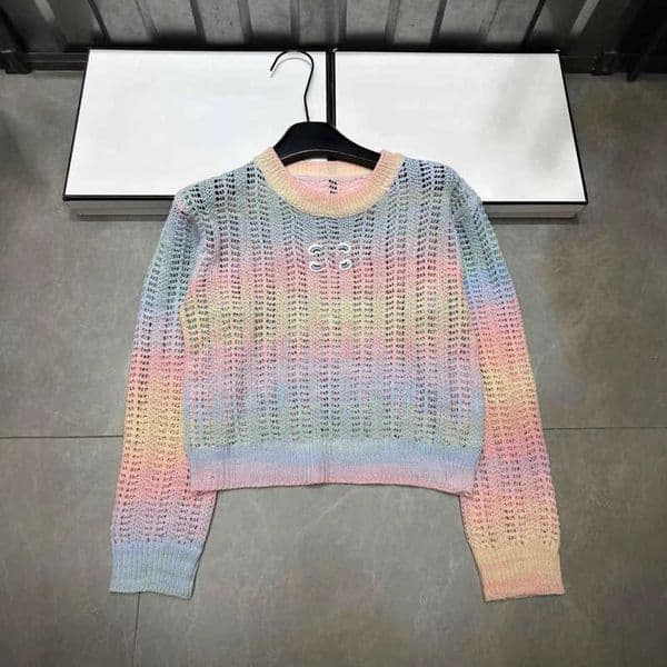 Women's Knits & Tees designer casual and atmospheric knit sweater spring new model versatile hollow out gradient color loose fitting top MMSY