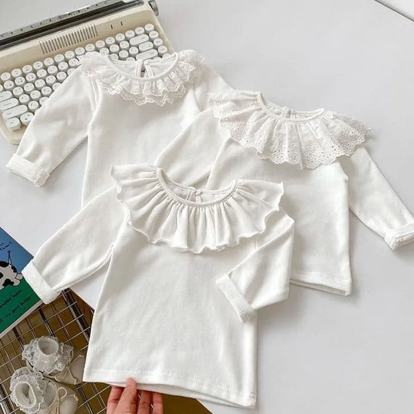 Spring Infant Baby Girls Pullover Tops Long Sleeved Cotton White Base Shirt born Baby Girls T-shirt Children Clothes 260407