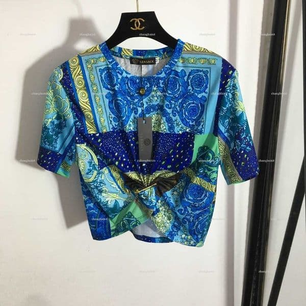 Fashion Crew neck women top Summer lady short-sleeve women designer clothes waist hugging short sleeved T-shirt with exposed navel A1295X14N016