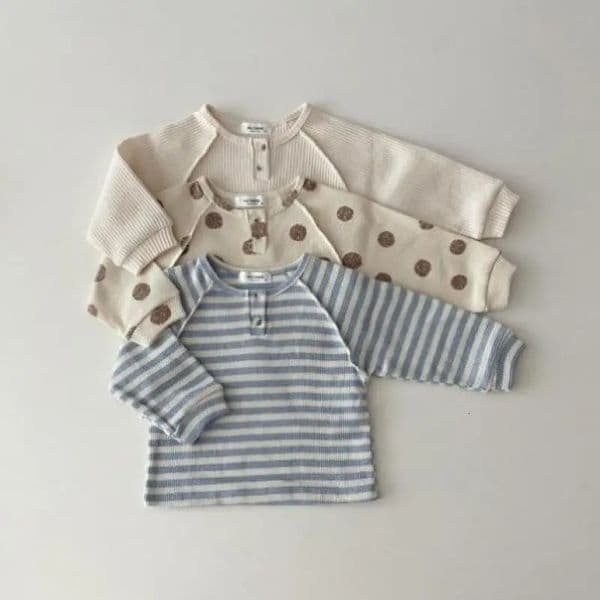 Autumn Baby Long Sleeve T Shirts Boy Girl Striped Bottoming Shirt Infant Toddler Versatile Casual Pullover Waffle Dot Tops 260407