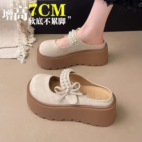 Ddmysports French Style Thick Soled Height Increasing Closed Toe Women New Summer Model High End Slip On Mules For Outdoor Wear Shoes