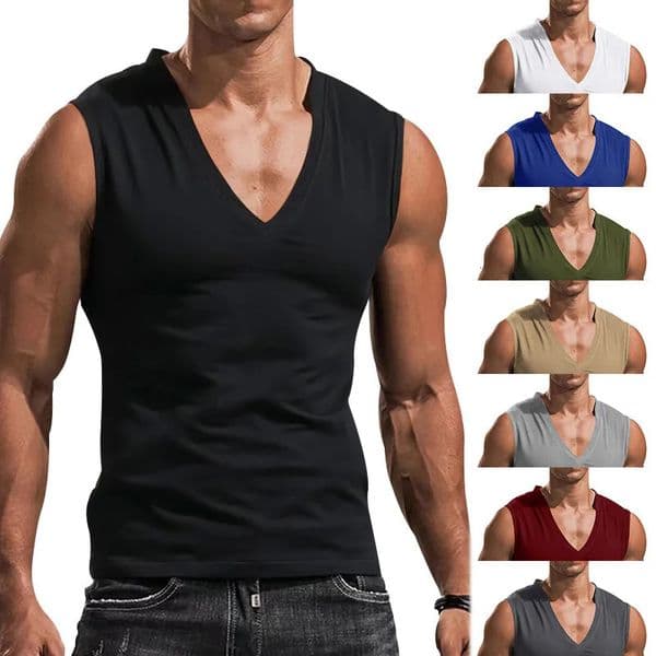 Summer Mens Solid Color VNeck Vest Casual Breathable Sleeveless TShirt Waistcoat 23058 260408