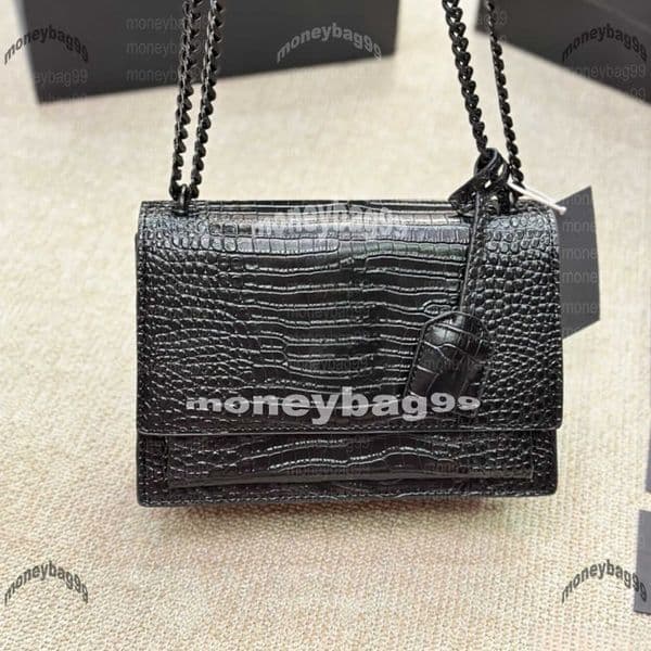 Evening New 5A designer Women Handbags Shoulder Bags tote bag calfskin classic Crocodile leather chains double flap medium cross body Sunset Chain bags