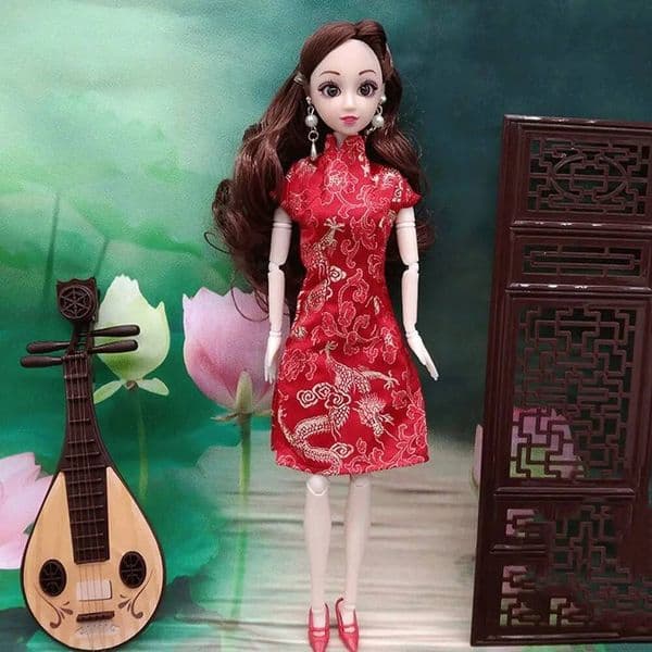 Fashion DIY Chinese Style Clothes Evening Dress Traditional Cheongsam Playing House Party Cloth Doll Skirt Toy