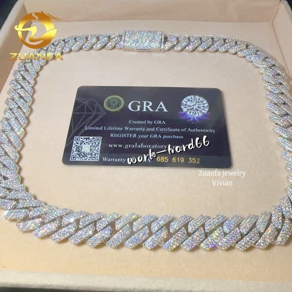 15MM Sterling Silver 925 D Color VVS Cuban Link Chain Moissanite Diamond Iced Out Hip Hop Fine Jewelry Cuban Link Necklace