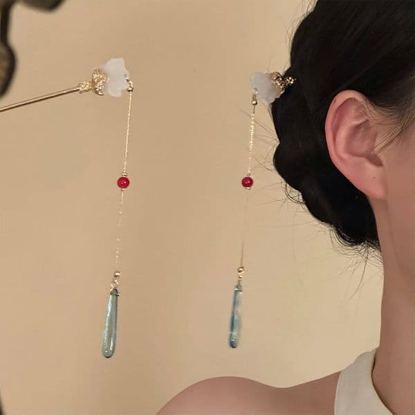 New "Flowers Under the Clouds" ancient-style floral tassel new Chinese-style updo hairpin, hair accessory for Hanfu ddmythur