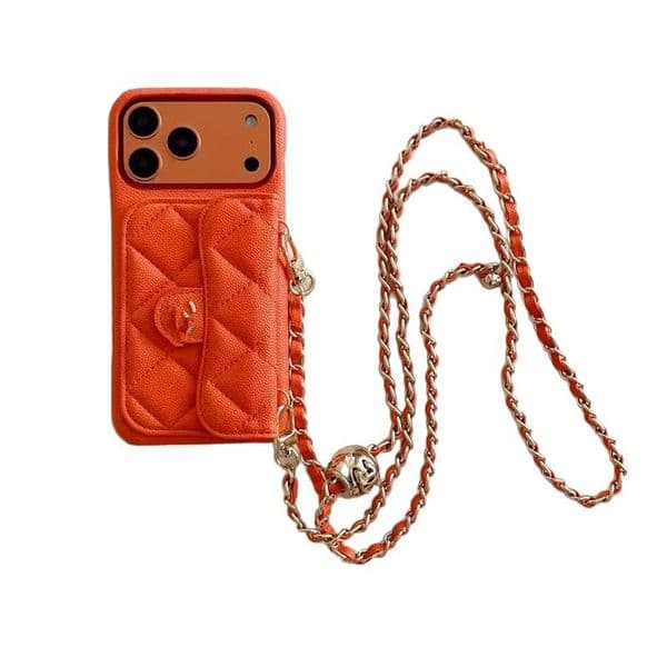 Luxury Lambskin Quilted Crossbody Wallet Phone Case for iPhone 17/16/15 - Card Holder with Detachable Chain Strap Shockproof