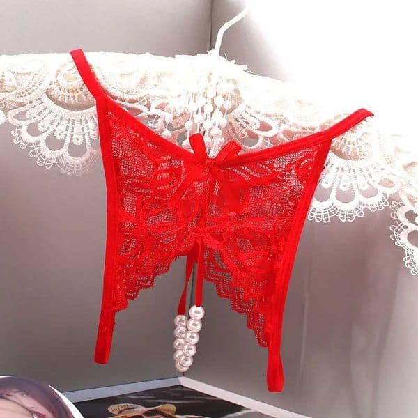 M - XL Plus Size Lace Panties Women Sexy Transparent Underwear Pearl Massage Culotte Femme Open Crotch Thongs G-strings For Sex S251229